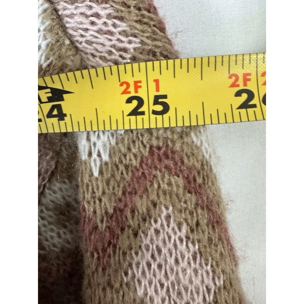 No Comment Boho Geometric Knit Sweater Size‎ Large UEC Brown Pink V-Neck
